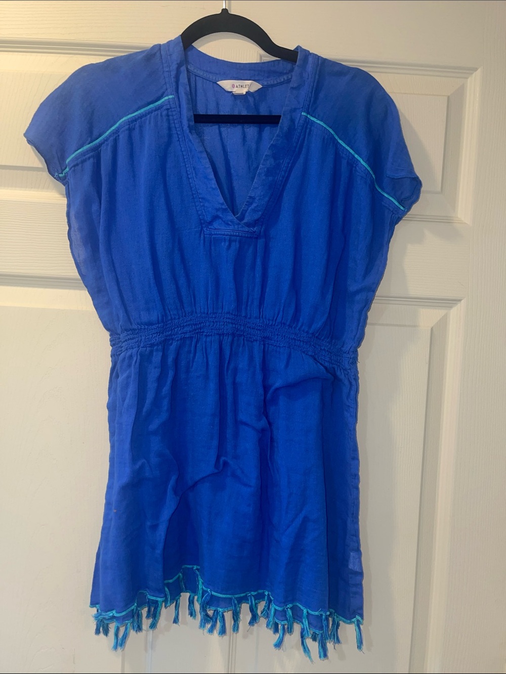 Athleta Royal Blue V-Neck Tunic with Teal Trim cover up XS